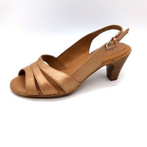 Softspots Shoes Womens Neima Gold 7WW Leather Slingback Pumps Open Toe Buckle